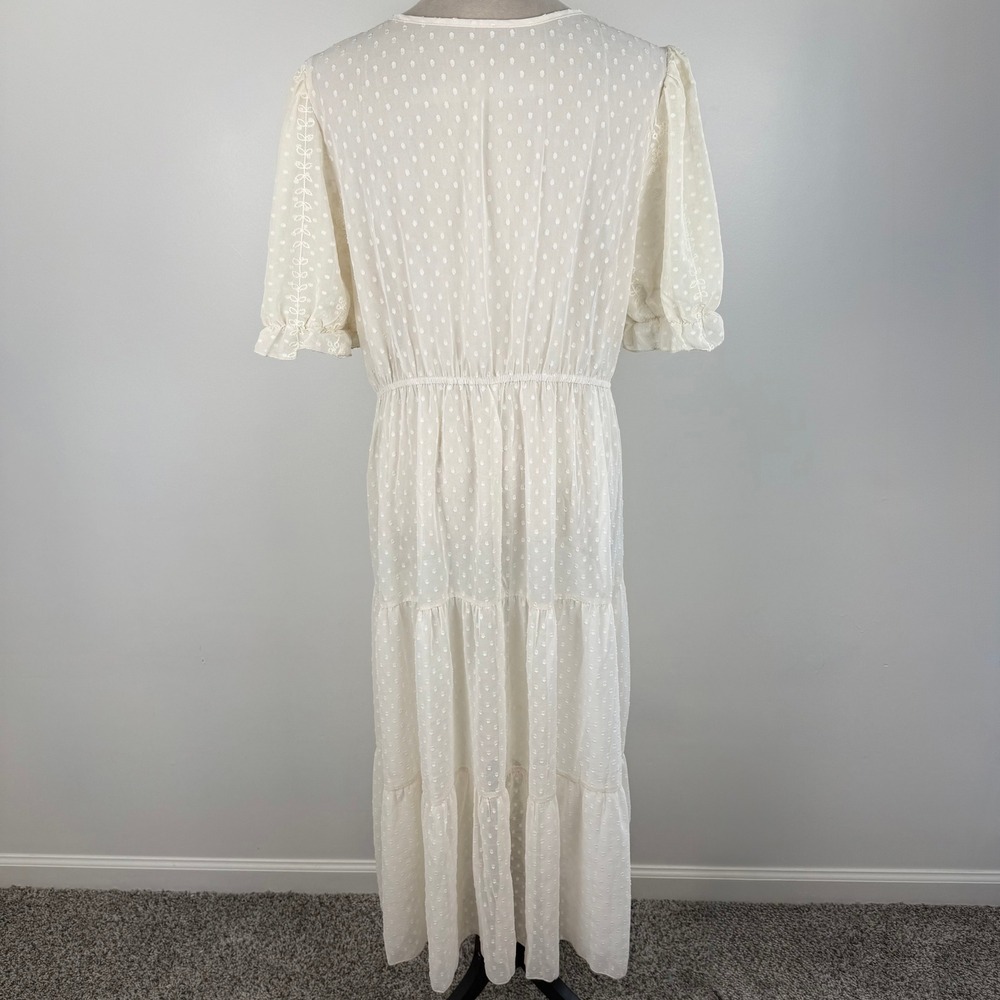 Cream Swiss Dot Floral Embroidered Lace Maxi Duster Kimono Cover Up Size 2XL - Picture 5 of 7